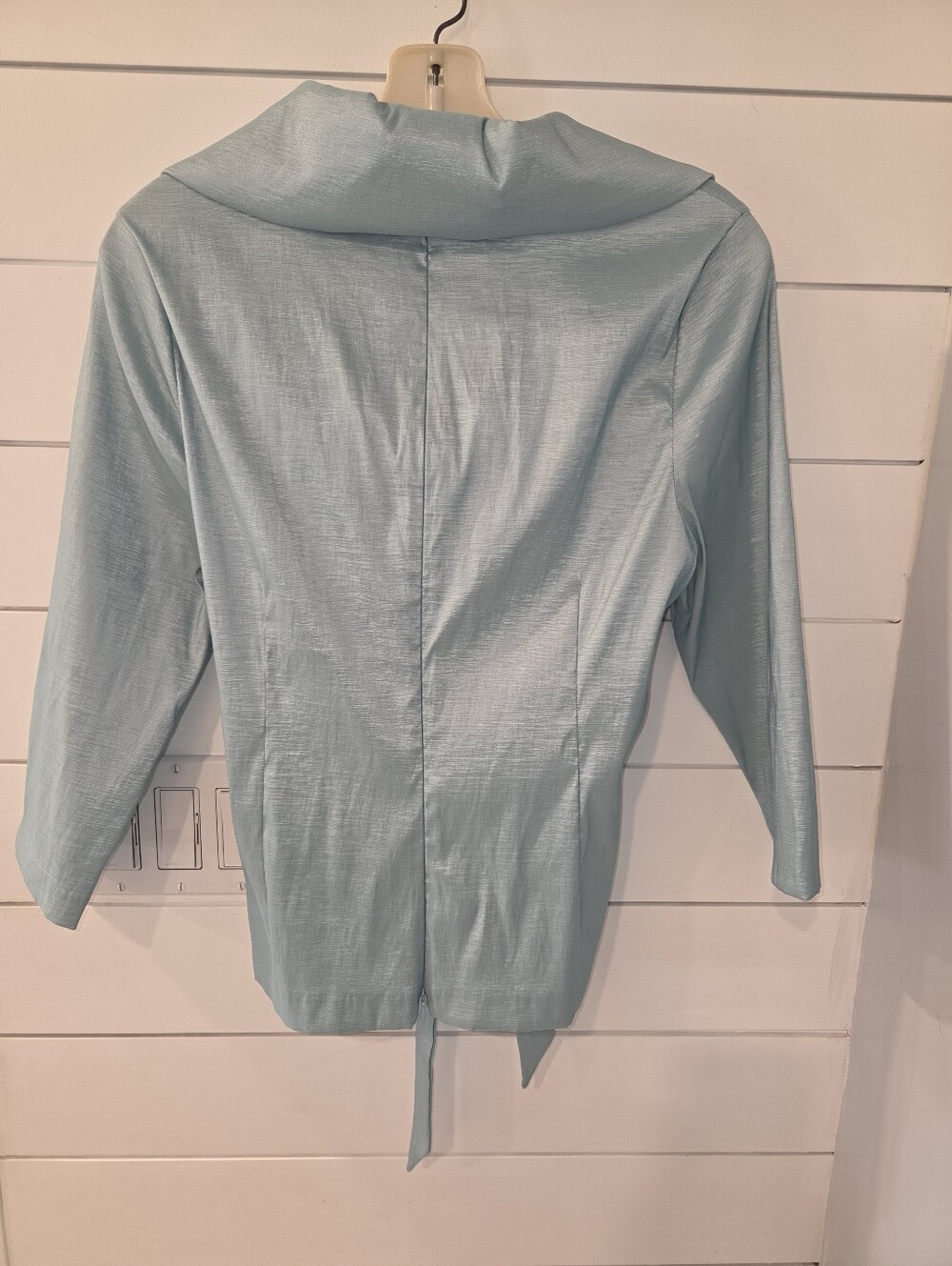 Alex Evenings Pale Blue Satin Wrap Blouse - Picture 4 of 5